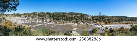 Panoramic view of the waterfall at Pedernales Falls State Park in Texas