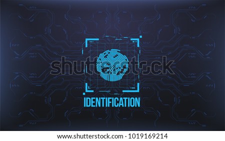 Finger Scan in Futuristic Style. Biometric id with Futuristic HUD Interface. Fingerprint Scanning Technology Concept Illustration. Identification System Scanning.