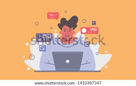 Vector illustration of a super professional programmer or project manager. Funny cartoon character.