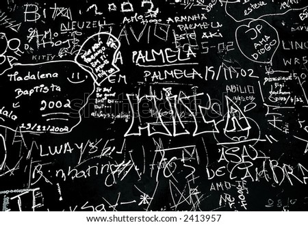 Teenagers writings in a black and white blackboard