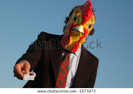 business chicken showing business card