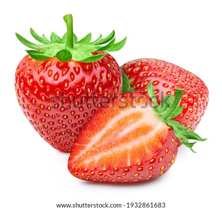 Red strawberry half isolated on white background. Strawberry clipping path. Strawberry fruits