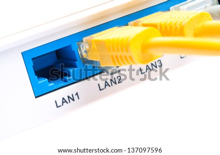 modem with cable on white background