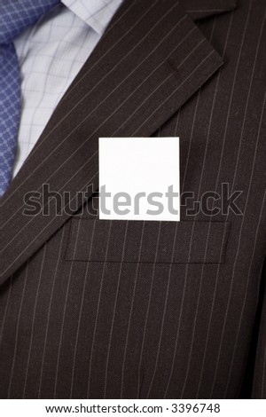 This is an image of a business suit with a card inside the suit pocket. Designers can embed an image or writing on the card.