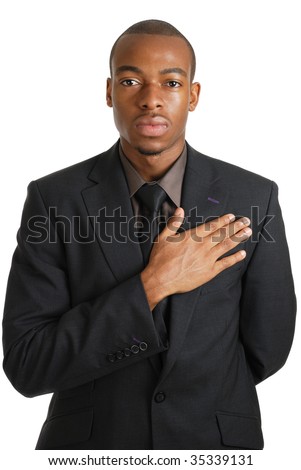 This Is An Image Of A Business Man With His Hand On His Chest. Stock ...