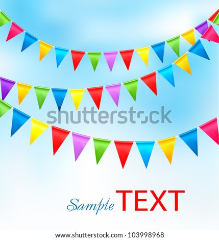 Holiday background with birthday colorful flags. Vector