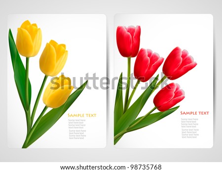 Two banners with colorful spring flowers. Vector illustration.