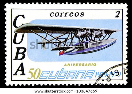 CUBA - CIRCA 1979: A stamp printed in the CUBA, shows Sikorsky S-38 flying boat with the inscription and name of series \