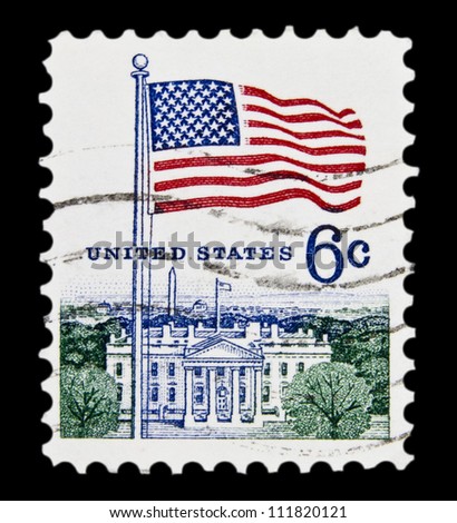 UNITED STATES - CIRCA 1968: stamp printed in United states (USA), shows image of White House and American Flag, without inscription, from series \
