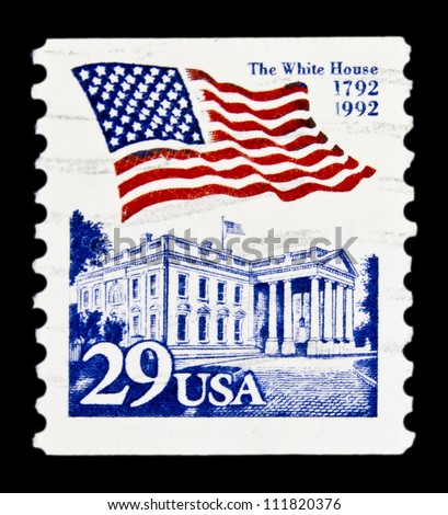 UNITED STATES - CIRCA 1992: stamp printed in United states (USA), shows image of White House and American Flag with inscription \