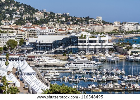 CANNES, FRANCE - JULY 22: Palais des Festivals on July 22, 2012 in Cannes, France. Palace of popular cinema festivals (1982, architects Bennett & Druet) was constructed on the site of municipal Casino