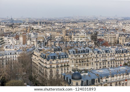 Paris panorama, France. View on Paris Rooftops and Grand Palace from Eiffel Tower.