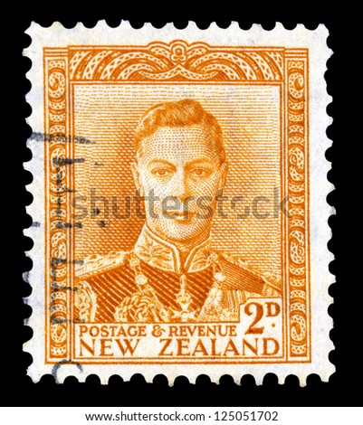NEW ZEALAND - CIRCA 1941: A stamp printed in NEW ZEALAND shows portrait of King George VI, without inscription, from the series \