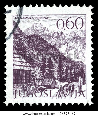 YUGOSLAVIA - CIRCA 1972: A stamp printed in Yugoslavia shows city view of Logarska Dolina, with the same inscription, from series \