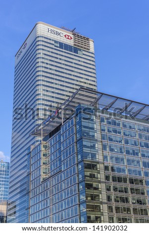 LONDON, UK - MAY 26: HSBC UK Head Quarter on May 26, 2013 in London, UK. HSBC\'s World Head Quarters based in Canary Wharf is the world\'s third-largest bank and sixth-largest public company.