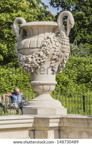 LONDON - JUNE 2: View of Italian Gardens in Kensington Gardens on June 2, 2013 in London. Kensington Gardens - one of Royal Parks of London. Italian Gardens is a 150-year old ornamental water garden.