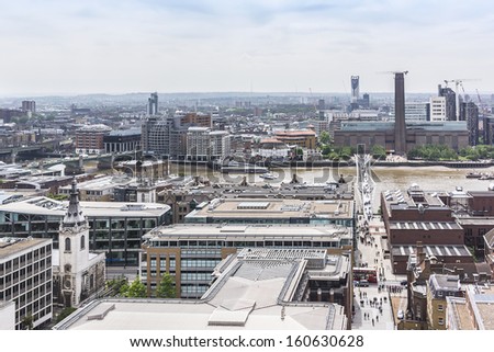 Aerial View of London from a viewing platform of St Paul Cathedral, London, UK