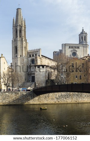 Girona - picturesque houses on the river bank. Catalonia, Spain