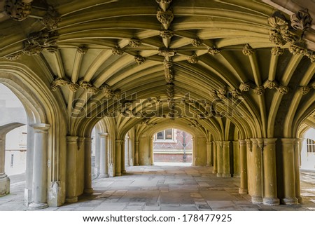 LONDON, UK - AUGUST 18, 2013: Vaulted Ceiling. Honorable Society of Lincoln\'s Inn is one of four Inns of Court in London, which barristers of England and Wales belong & where they are called to Bar.