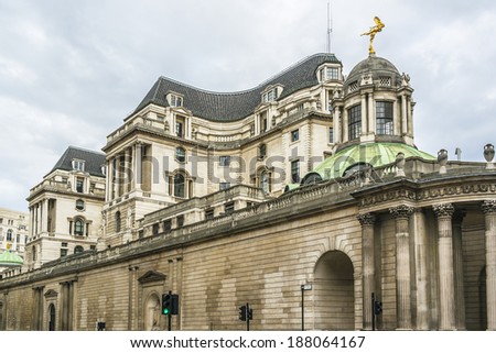 Detail of the Bank of England (Governor and Company of the Bank of England) building. London, United Kingdom.