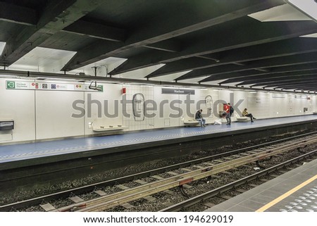 BRUSSELS, BELGIUM - MAY 11, 2014: View of Maalbeek (Maelbeek) metro station. It was inaugurated on 17 December 1969 as part of first underground public transport route in Belgium.
