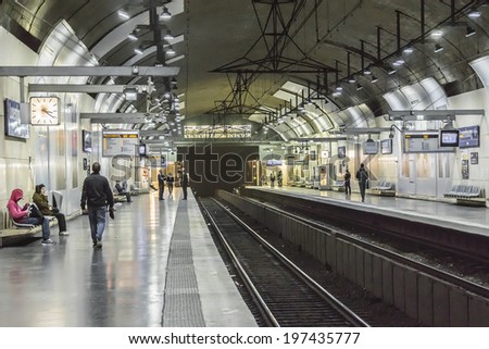 PARIS, FRANCE - MAY 10, 2014: Luxembourg metro station in Paris, France. Paris Metro is the 2nd largest underground system worldwide by number of stations.