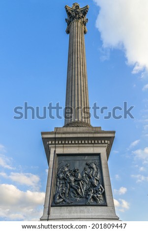 Nelson's Column - a monument in Trafalgar Square in central London built to commemorate Admiral Horatio Nelson, who died at the Battle of Trafalgar in 1805.