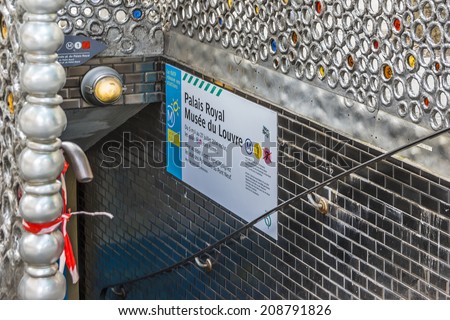 PARIS, FRANCE - MAY 13, 2014: Old entrance to Palais-Royal (Louvre Museum) metro station. Paris Metro is the 2nd largest underground system worldwide by number of stations.