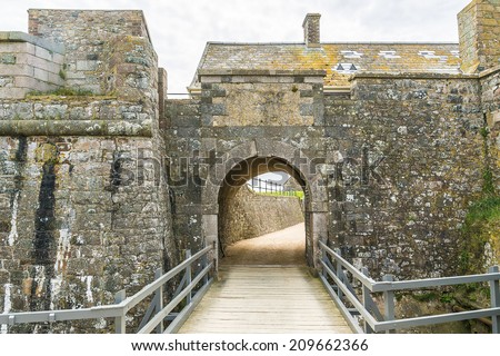 Elizabeth Castle (1594) - castle and tourist attraction on a tidal island within parish of Saint Helier, Jersey, UK.