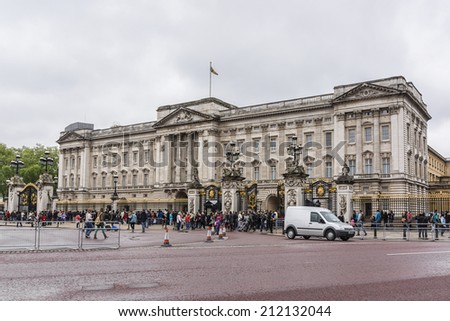 LONDON, UK - MAY 30, 2013: Buckingham Palace in London, England. Built in 1705, the Palace is the official London residence and principal workplace of the British monarch.
