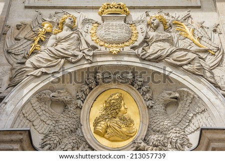 Zeughaus (old Arsenal) in Berlin - oldest structure at Unter den Linden. It was built by Brandenburg Elector Frederick III between 1695 and 1730 in baroque style. Architectural fragments.