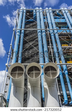 PARIS, FRANCE - MAY 13, 2014: Centre Georges Pompidou (1977) was designed in style of high-tech architecture. It houses library, National Art Modern museum and IRCAM.
