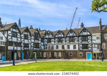 Old Queen\'s House (now home of Towers of London Governor). Tower of London (Her Majesty\'s Royal Palace and Fortress) - historic castle in central London and popular tourist attraction.