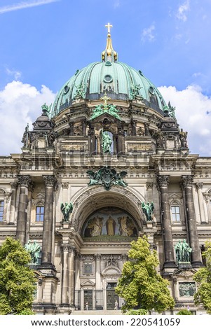 Architectural fragments of Berlin Cathedral (Berliner Dom) - famous landmark on the Museum Island in Mitte district of Berlin. It was built between 1895 and 1905. Germany.