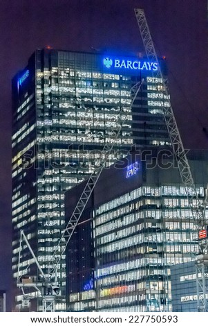 LONDON, UK - MARCH 17, 2013: Canary Wharf, located in West India Docks on Isle of Dogs - formed part of busiest port in world, is a major business district (1,300,000 sqm) in London.