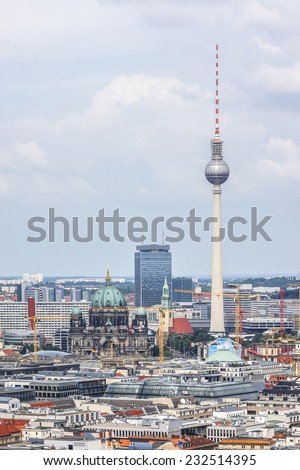 Berlin Skyline City Panorama with blue sky. Berlin, Germany, Europe.