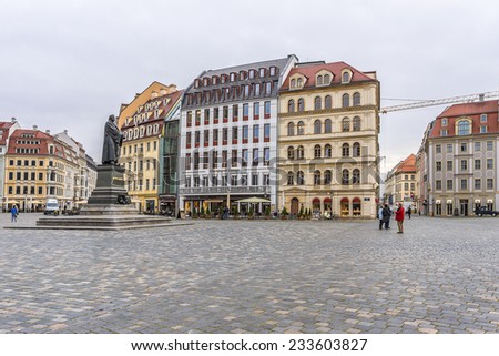 DRESDEN, GERMANY - NOVEMBER 10, 2014: People walk on Neumarkt Square. Neumarkt square is a central and culturally significant section of the Dresden inner city.