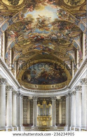 VERSAILLES, FRANCE - JUNE 12, 2012: Interior of Chateau de Versailles (Palace of Versailles) near Paris. Palace Versailles was a royal chateau. It was added to UNESCO list of World Heritage Sites.