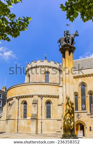 Temple Church (a late 12 century) was originally the precinct of the Knights Templar whose Temple Church was named in honor of Solomon\'s Temple in Jerusalem. London, England.