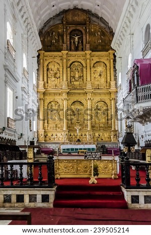 OLD GOA, INDIA - SEPTEMBER 24, 2013: Interior of St. Catherine Cathedral. St. Catherine Cathedral (1640) - largest church in India is dedicated to Catherine of Alexandria.