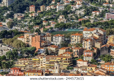 Villefranche-sur-Mer is luxury resort on the French Riviera at Mediterranean Sea. Cote d\'Azur. France. Villefranche-sur-Mer adjoins the city of Nice to the east and 10 km south west of Monaco.