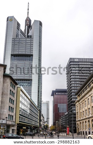 FRANKFURT AM MAIN, GERMANY - NOVEMBER 14, 2014: Street view of Frankfurt. Frankfurt am Main is the largest city in the German state of Hesse and the fifth-largest city in Germany.