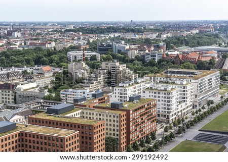 BERLIN, GERMANY - JUNE 16, 2014: Berlin Skyline City Panorama with blue sky.