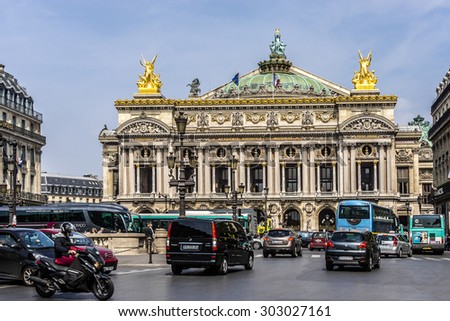 PARIS, FRANCE - APRIL 24, 2015: Opera National de Paris: Grand Opera (Garnier Palace) is famous neo-baroque building in Paris, France - UNESCO World Heritage Site.