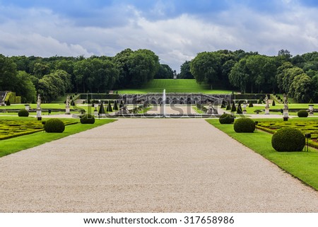 Chateau de Vaux-le-Vicomte (1661) - baroque French Palace and beautiful garden (designed by landscape architect Andre le Notre). Maincy (near Melun), Seine-et-Marne department of France.