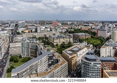 BERLIN, GERMANY - JUNE 16, 2014: Berlin Skyline City Panorama with blue sky.