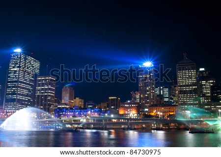 BRISBANE, AUSTRALIA - SEPTEMBER 15: Santos City of Lights Laser Light Show on September 15, 2011 in Brisbane, Australia. City of Lights is an event of Brisbane Festival 2011 with two shows every night September 4 to 24.