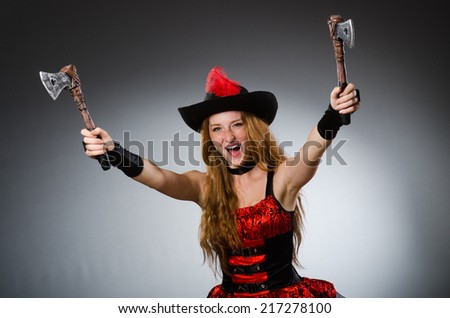 Woman pirate with sharp weapon