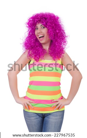 Woman With Colourful Wig Isolated On White Stock Photo 227967535
