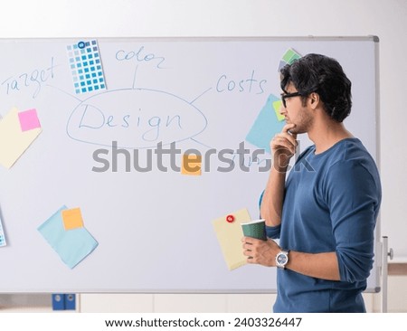 Similar – Image, Stock Photo Architect man having breakfast while working at computer in office